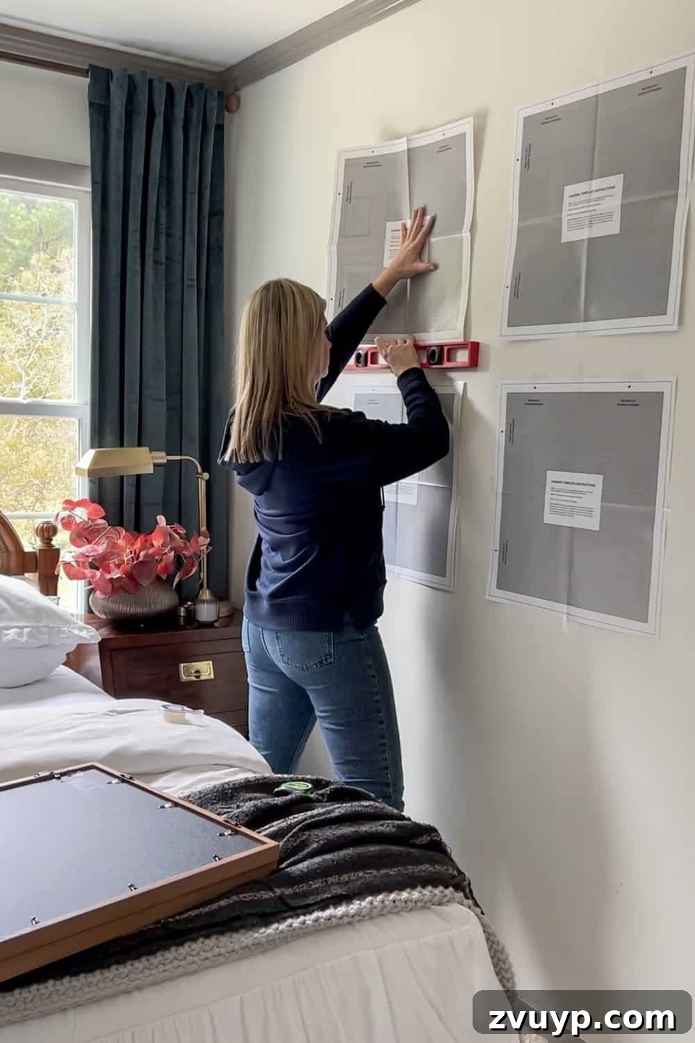 Flawless Gallery Walls Made Simple 18 checking picture frame templates to make sure they are level