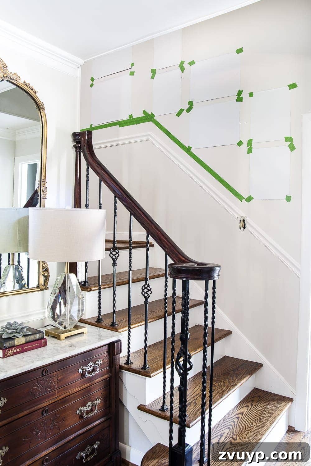 Flawless Gallery Walls Made Simple 6 wrapping paper templates to make a gallery wall on stairs