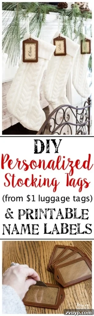 Easy DIY Personalized Printable Stocking Tags 10 DIY Personalized Stocking Tags & Printable Name Labels | blesserhouse.com - An inexpensive and chic way to make your own stocking tags plus free name label printables. #christmasstockings #stockings #christmasprintable