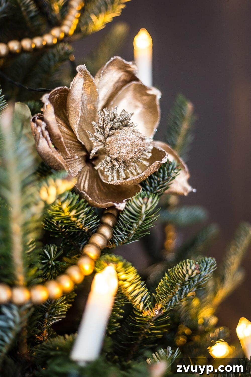 Craft Your Perfect Tree: A Step-by-Step Real Christmas Tree Decorating Guide 9 faux flowers as ornaments