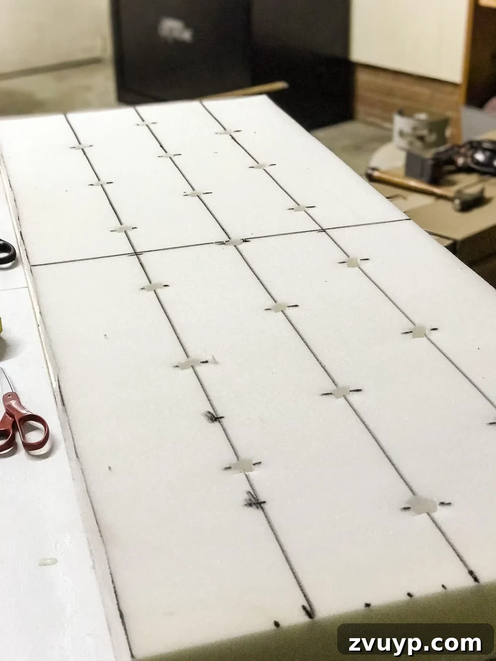 From Coffee Table to Ottoman An Easy DIY Transformation 18 Close-up of Foam Cut-outs for Tufting