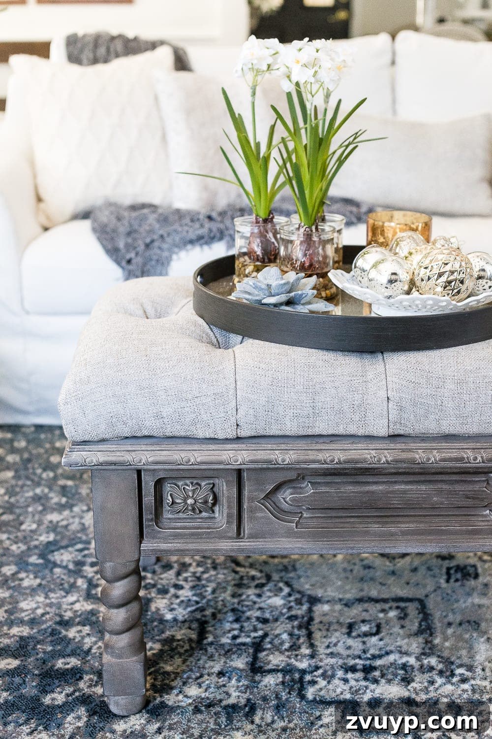 From Coffee Table to Ottoman An Easy DIY Transformation 34 Elegant Tufted Ottoman Bench in Home Decor Setting