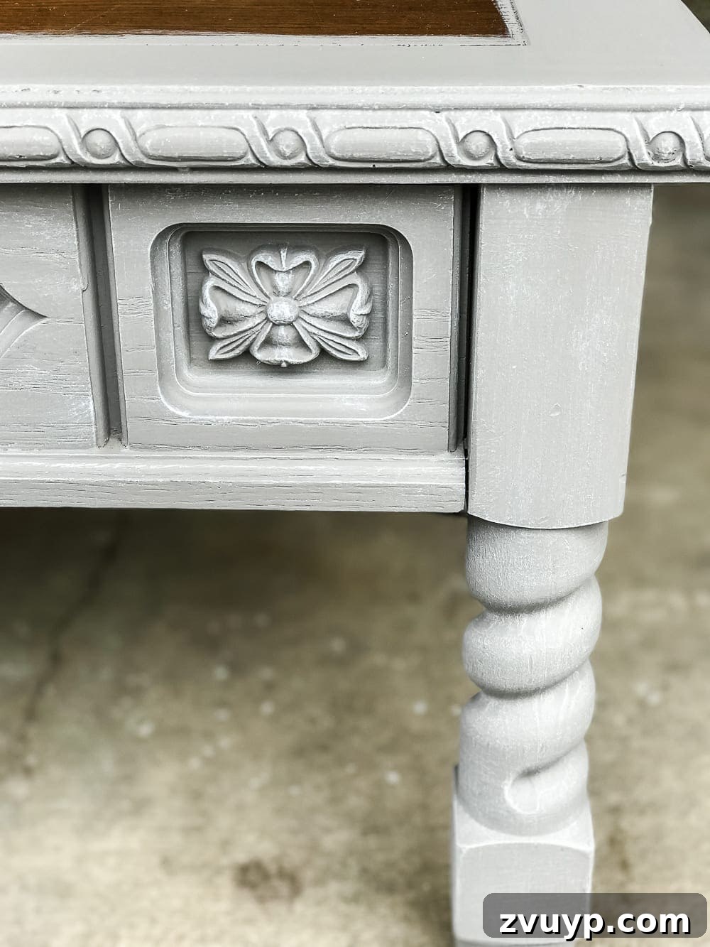 From Coffee Table to Ottoman An Easy DIY Transformation 7 Close-up of Dry Brush Texture on Coffee Table