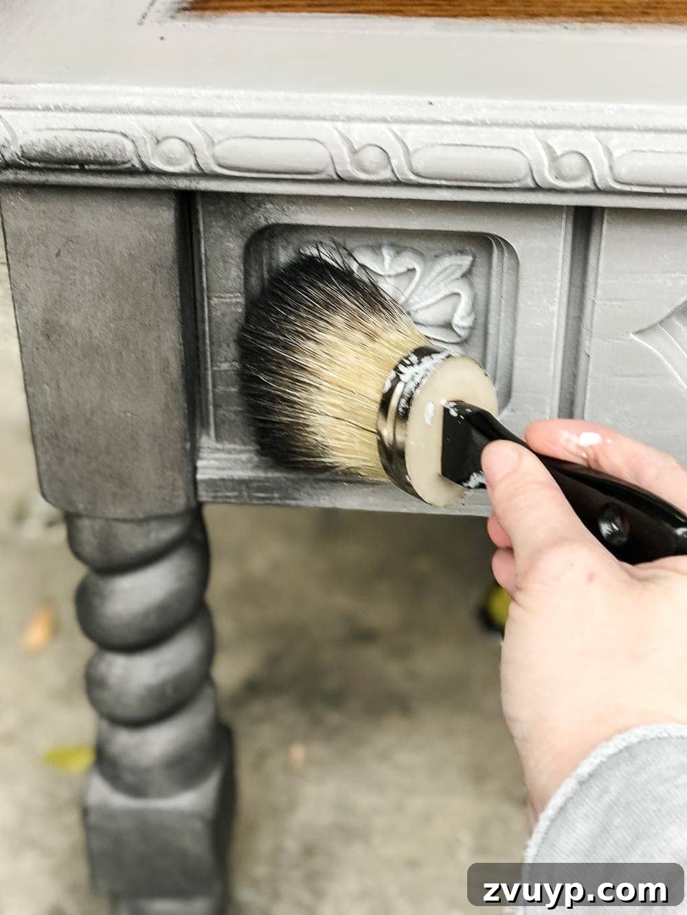 From Coffee Table to Ottoman An Easy DIY Transformation 8 Detailed View of Weathered Wood Finish on Table Leg