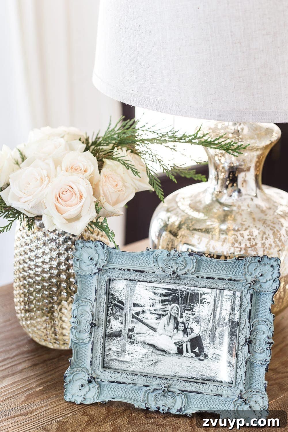 Creating a Cozy Winter Home After Christmas 6 Display of personal items and photographs, creating a sentimental and cozy corner in a home.