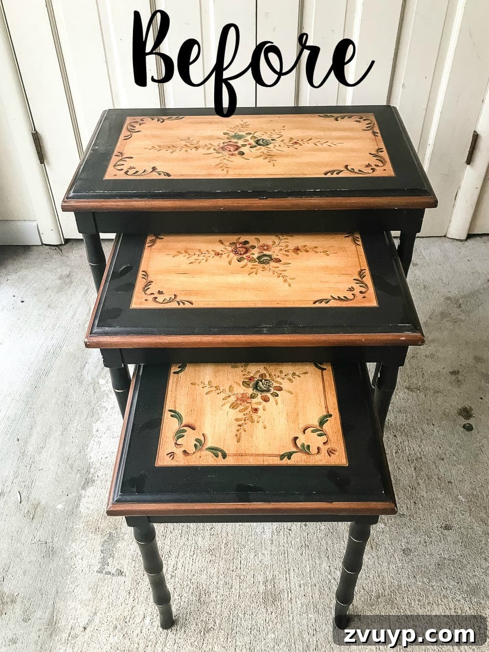 Faux Bone Inlay Nesting Table Revival 2 Before & After: Thrift Store Nesting Tables Transformed with Faux Bone Inlay Stencil | DIY Furniture Makeover for an Anthropologie-Inspired Look