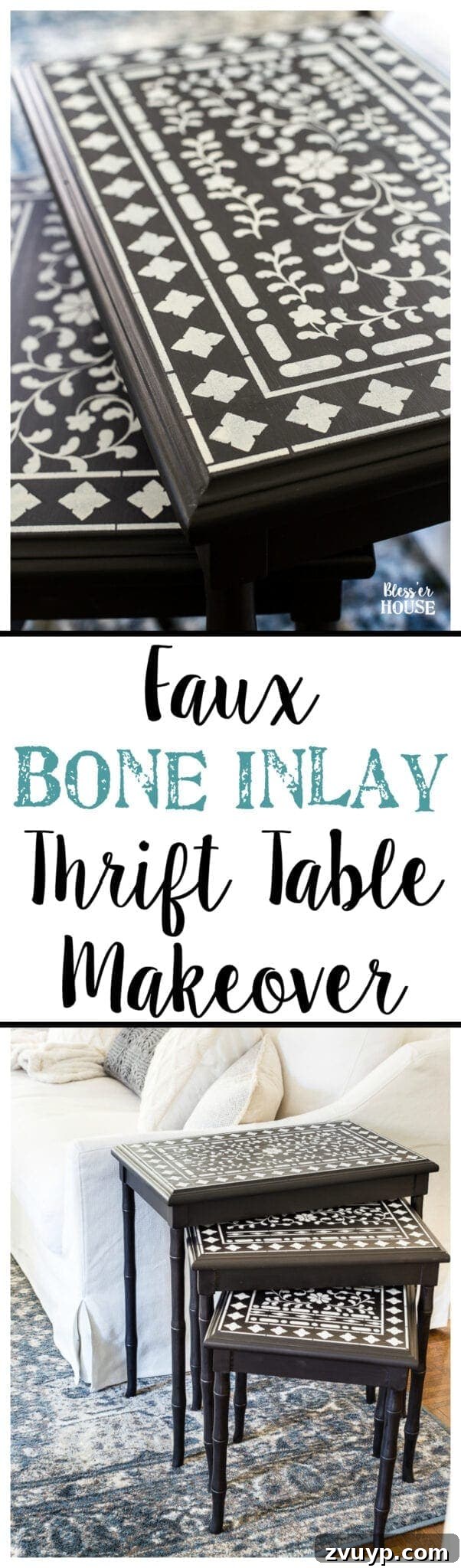 Faux Bone Inlay Nesting Table Revival 15 Pin This: Faux Bone Inlay Nesting Tables Makeover | DIY Anthropologie Knockoff