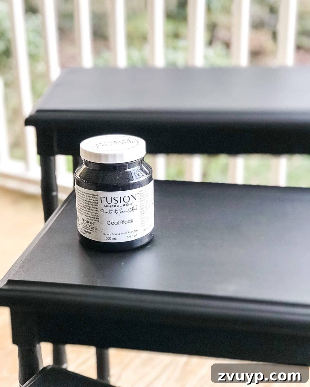 Faux Bone Inlay Nesting Table Revival 4 Applying the Coal Black Base Coat for Stenciled Nesting Tables Makeover