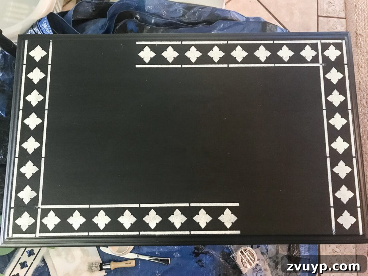Faux Bone Inlay Nesting Table Revival 7 Overlapping Stencil Patterns on Nesting Tables - Tips to Avoid Smudging
