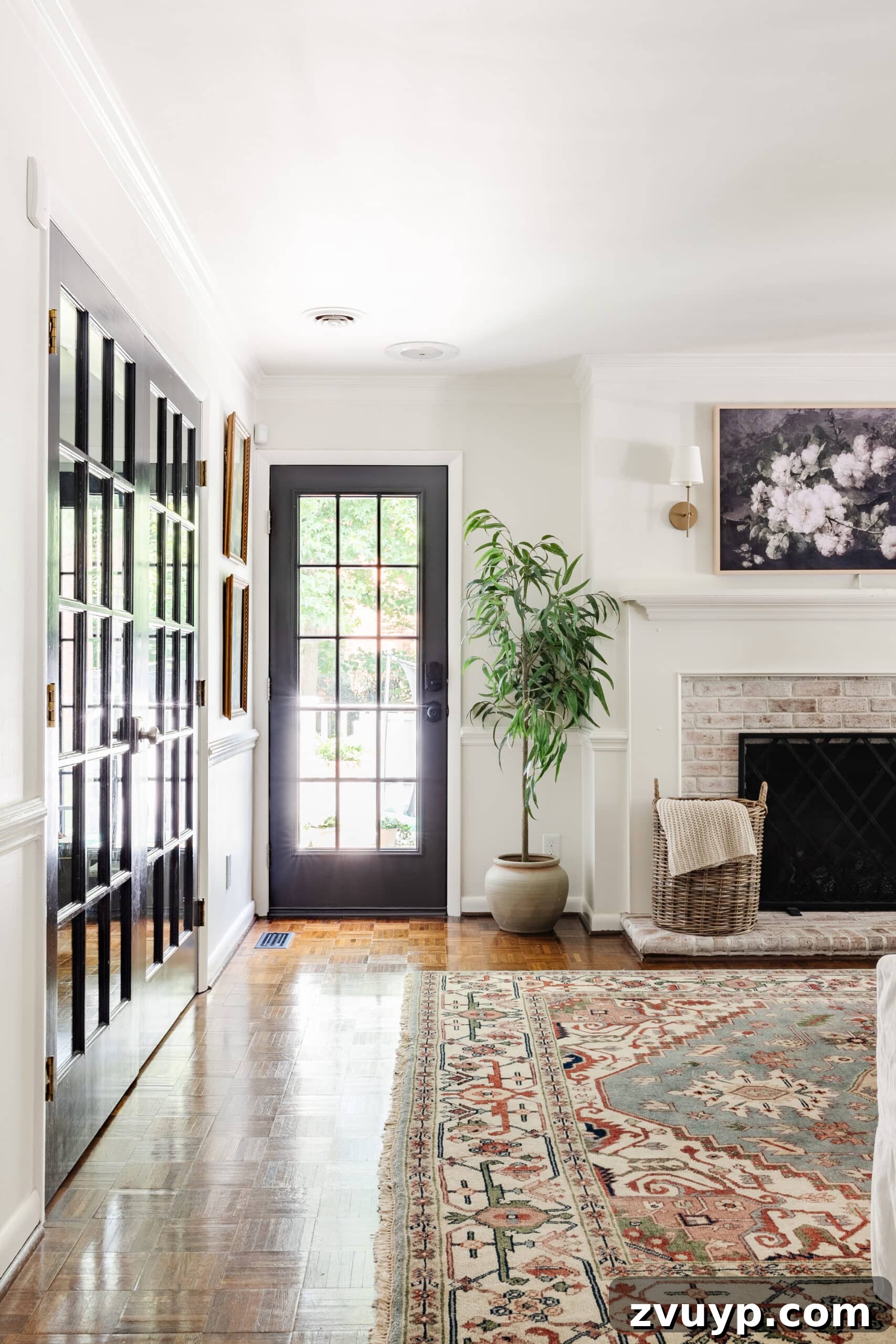 DIY French Door Painting Tips and Replacement Cost Breakdown 8 black painted french door in a living room