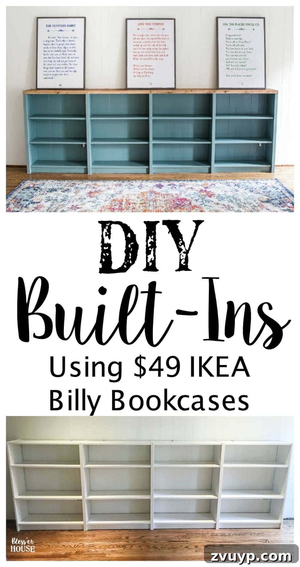DIY Dream Playroom: Seamless Built-In Bookshelves 26 An easy to follow step-by-step tutorial showing how to build bookcase built-ins using IKEA Billy bookcases. #IKEAhack #homeimprovement #build #playroom
