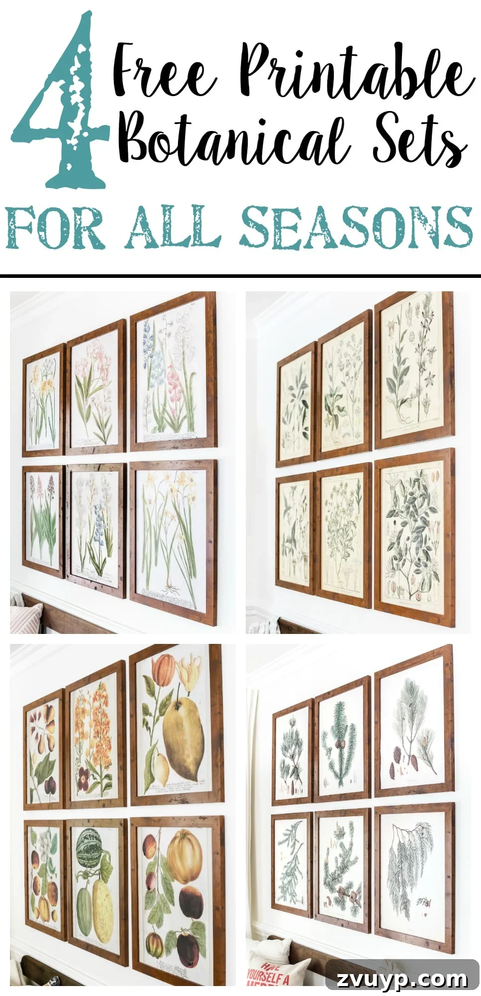 Vibrant Spring Botanical Gallery Prints 8 Seasonal botanical print sets for spring, summer, fall, and winter for home decor