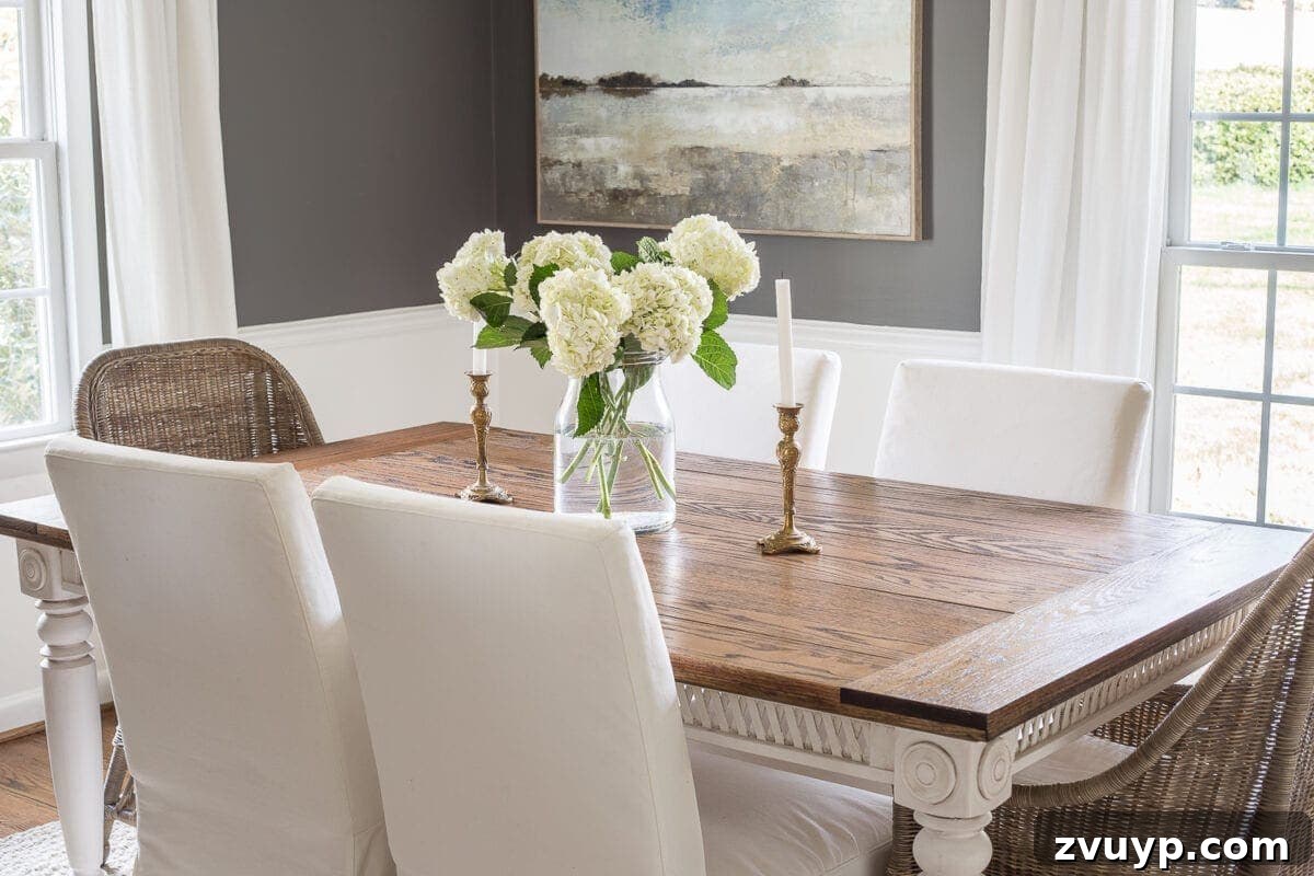 Revamping Your Dining Table Top 29 A tutorial for how to build a retrofitted table top to fit over any existing table using Minwax Dark Walnut stain. #build #furniturebuilding #tabletop #diningtable #diytable #farmhousetable #diyfurniture #woodworking #furnituremakeover #tablemakeover #minwax #woodstain #walnut