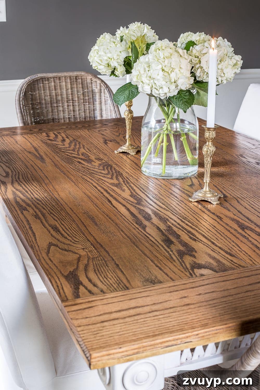 Revamping Your Dining Table Top 30 A tutorial for how to build a retrofitted table top to fit over any existing table using Minwax Dark Walnut stain. #build #furniturebuilding #tabletop #diningtable #diytable #farmhousetable #diyfurniture #woodworking #furnituremakeover #tablemakeover #minwax #woodstain #walnut