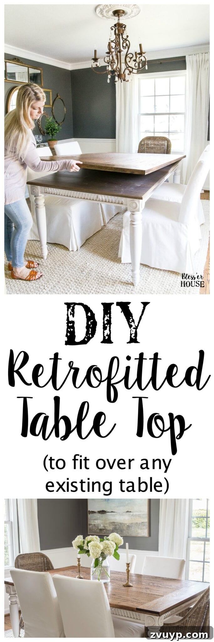 Revamping Your Dining Table Top 34 A tutorial for how to build a retrofitted table top to fit over any existing table using Minwax Dark Walnut stain. #build #furniturebuilding #tabletop #diningtable #diytable #farmhousetable #diyfurniture #woodworking #furnituremakeover #tablemakeover #minwax #woodstain #walnut