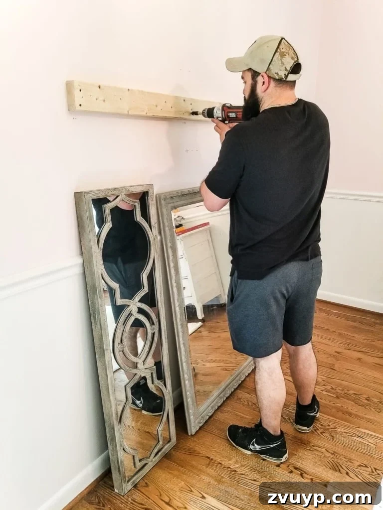DIY Barre & Chair Rail Decor: Elevate Your Space and Practice 3 How to make a ballet barre with mirrors and shelf brackets and how to hang wall decor on a chair rail, board and batten, or molding #balletbarre #kidsdecor #girldecor #girlbedroom #girlroom #kidsroom #walldecor #hanginghack #wallhack #diywalldecor