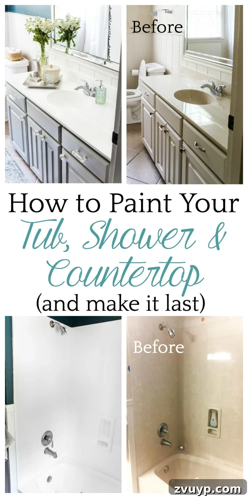 Our Painted Bathroom Sink, Counter, Tub, Shower An 8-Month Durability Update 16 Pin this post: How to paint a sink, countertop, tub, and shower for $100 and how to make it last using Rust-Oleum Tub & Tile Refinishing Kit - a comprehensive DIY bathroom makeover guide.