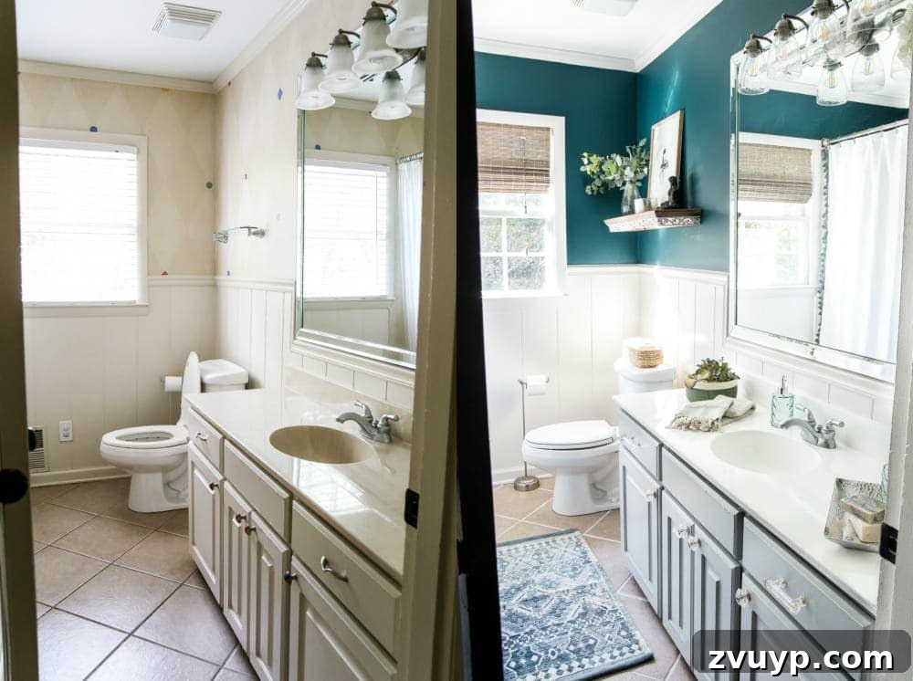 Our Painted Bathroom Sink, Counter, Tub, Shower An 8-Month Durability Update 6 After: A beautifully refinished bathroom sink and countertop, showcasing the dramatic transformation achieved with the Rust-Oleum Tub & Tile Refinishing Kit.