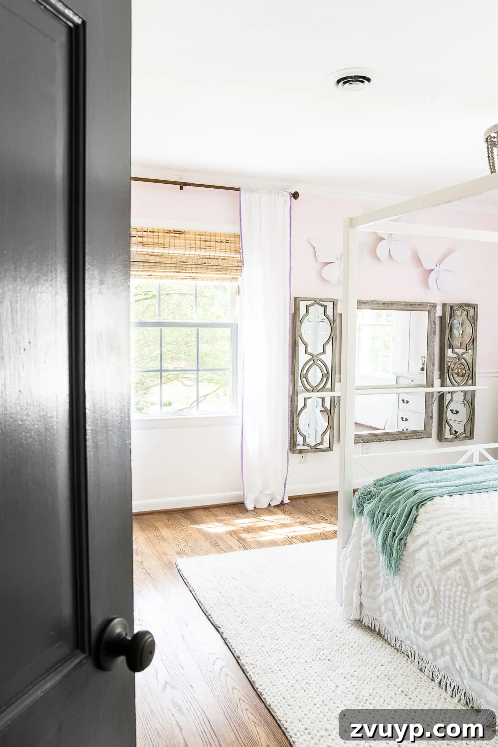 A little girl bedroom makeover with a butterfly theme full of thrifty makeovers, DIYable projects, and Anthropologie style knock-offs. #girlbedroom #littlegirlbedroom #girlroom #littlegirlroom #kidsspaces #kidsdecor #kidsroom #kidsdiy #bedroommakeover #kidsroommakeover #girlbedroommakeover