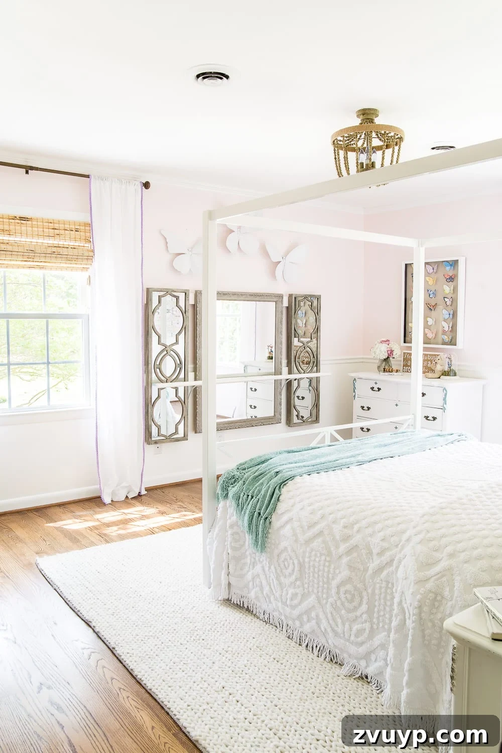 A little girl bedroom makeover with a butterfly theme full of thrifty makeovers, DIYable projects, and Anthropologie style knock-offs. #girlbedroom #littlegirlbedroom #girlroom #littlegirlroom #kidsspaces #kidsdecor #kidsroom #kidsdiy #bedroommakeover #kidsroommakeover #girlbedroommakeover
