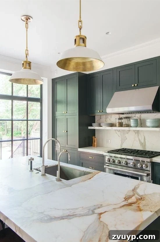 Fresh Green Kitchen Cabinet Ideas 11 Kitchen cabinets painted in Waterworks Wellie, a unique, earthy olive-green shade for a distinct, natural kitchen feel.