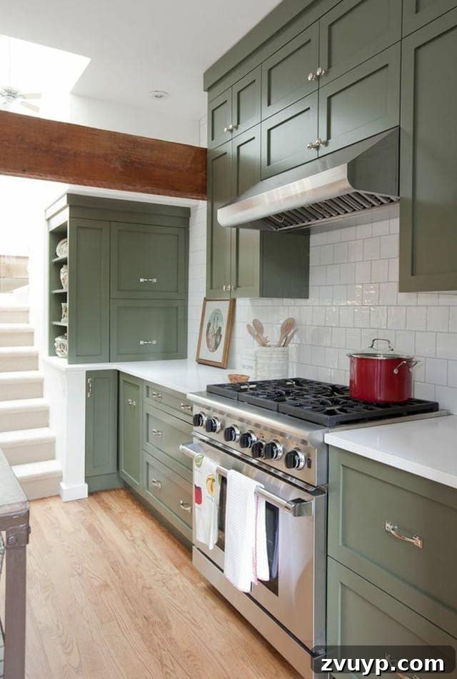Fresh Green Kitchen Cabinet Ideas 15 Benjamin Moore Forest Floor on kitchen cabinets, a deep, earthy green that creates a cozy, nature-inspired kitchen.