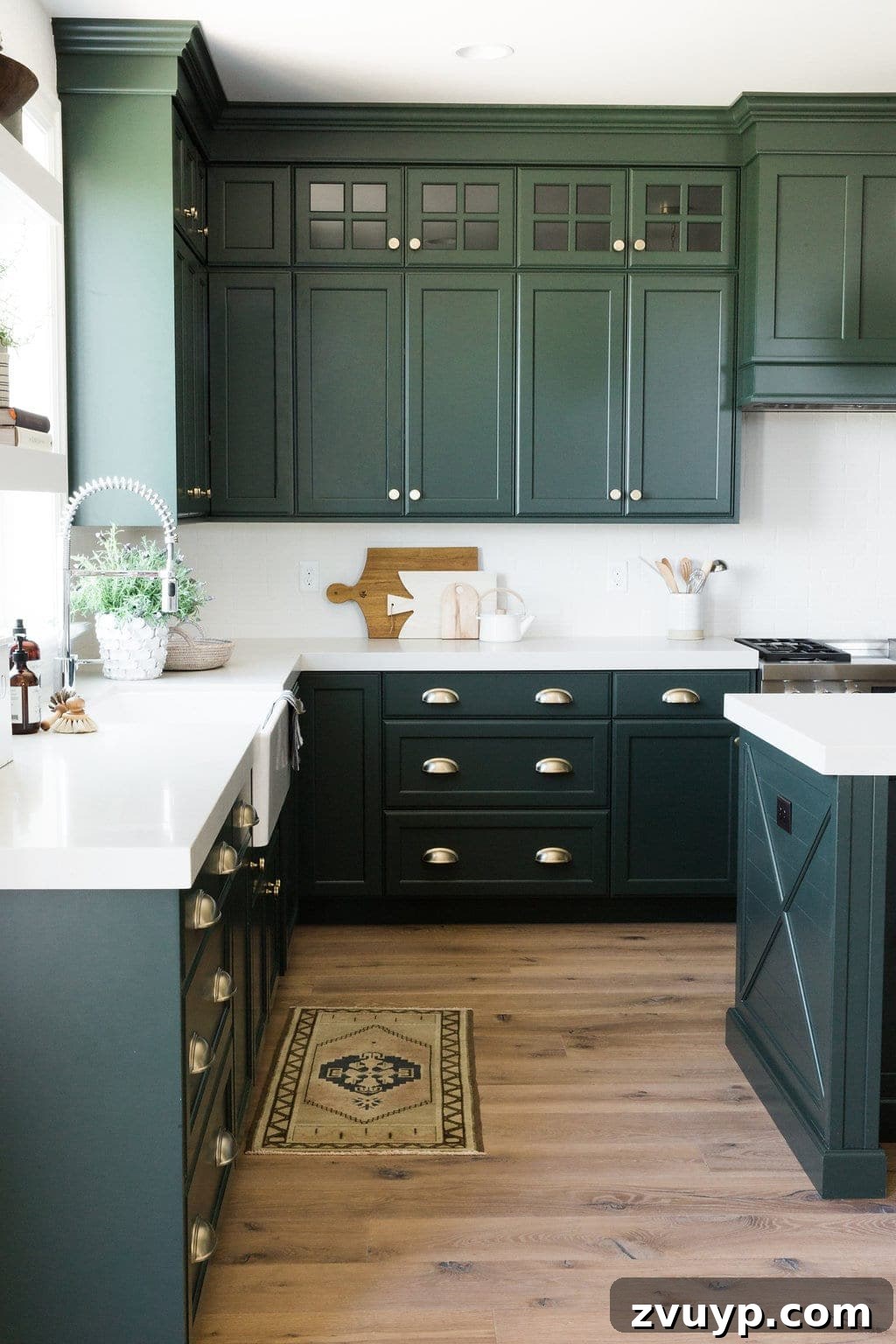 Fresh Green Kitchen Cabinet Ideas 4 Kitchen cabinets painted in Dunn Edwards Black Spruce, a deep, rich green offering a sophisticated and dramatic look.