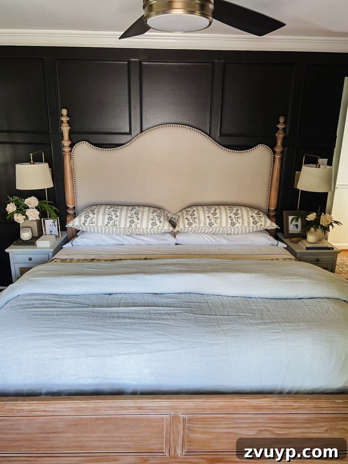 Master the Magazine Worthy Bed 12 Sleeping pillows stacked against a headboard, ready for decorative pillows.