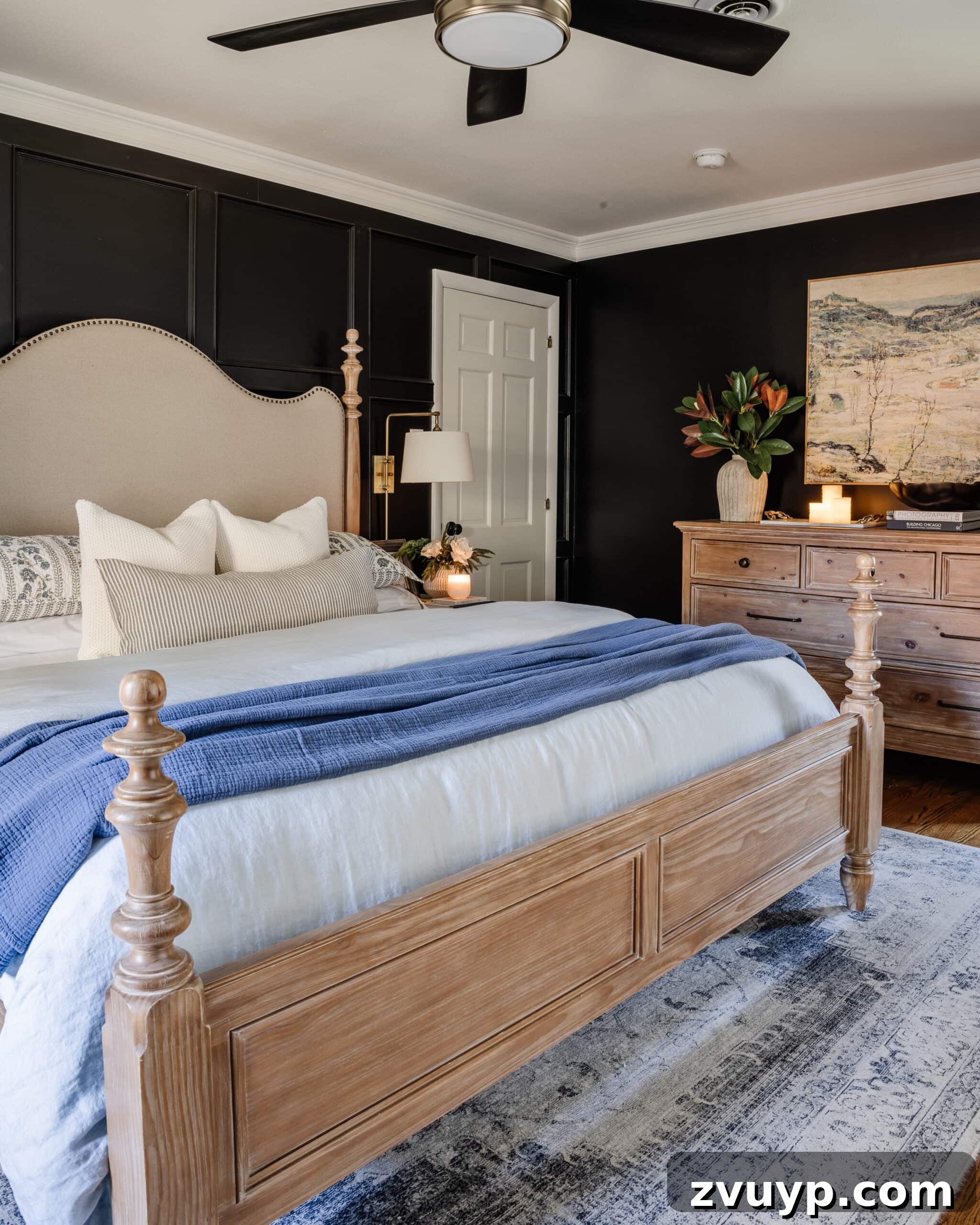 Master the Magazine Worthy Bed 17 A serene bedroom setting with a comfortable bed, inviting decor, and soft lighting, ideal for rest and relaxation.