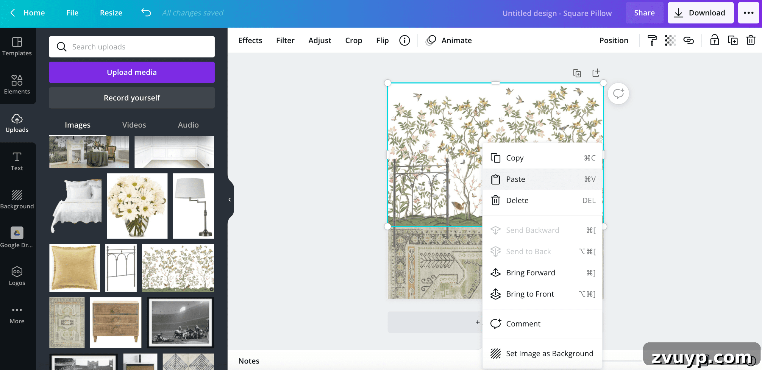 Duplicating images in Canva for mood board design