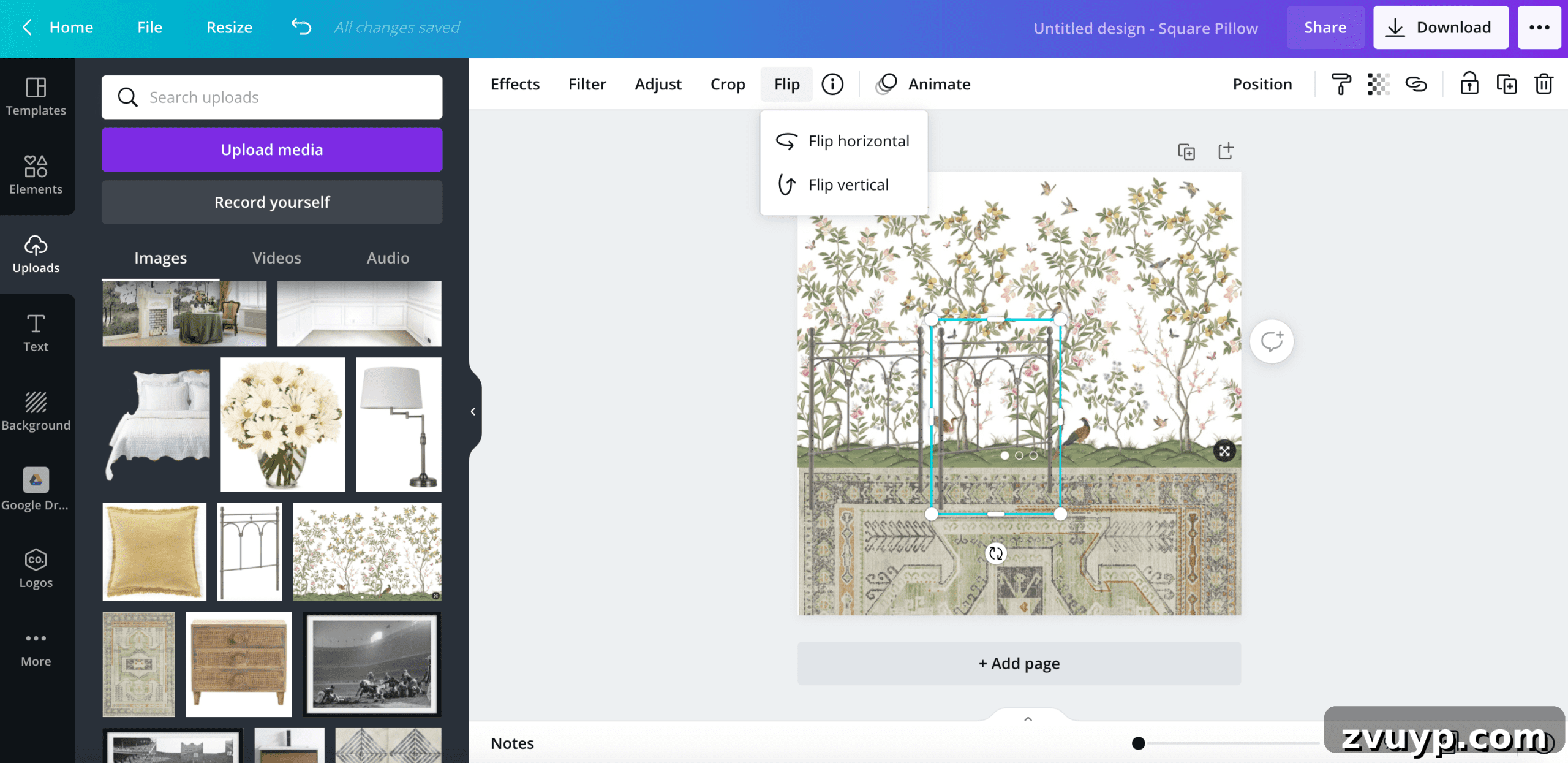 Flipping an image horizontally in Canva