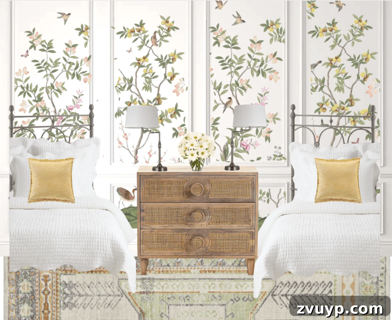 Design Your Dream Room with Canva Mood Boards 19 Kids bedroom mood board design featuring whimsical wallpaper and twin beds