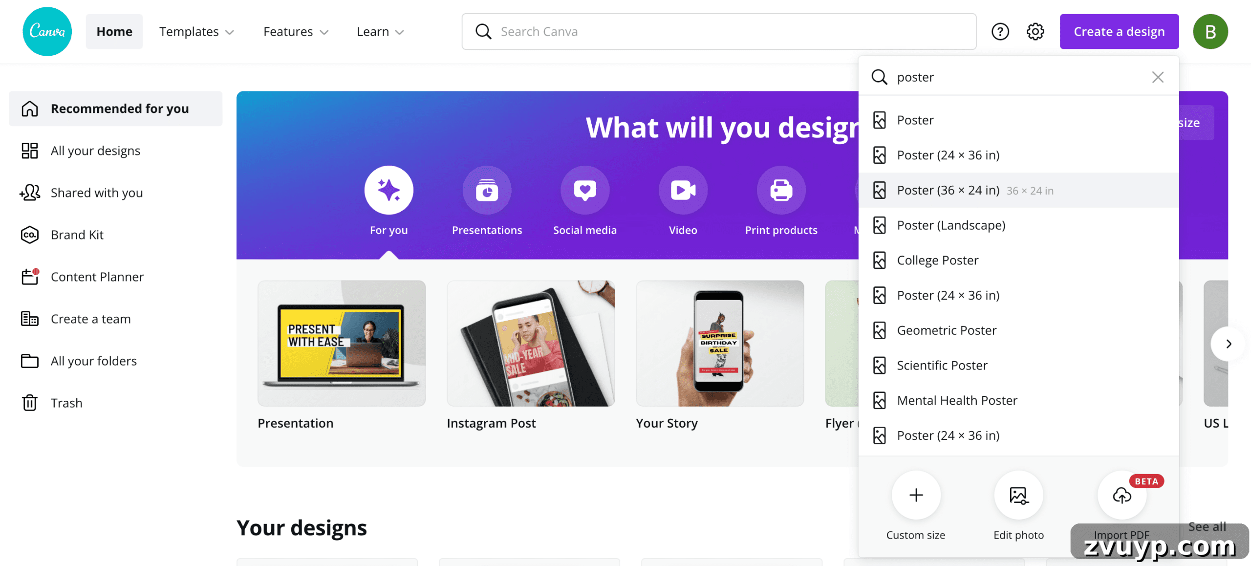 Design Your Dream Room with Canva Mood Boards 4 Canva interface showing 'Create a Design' button
