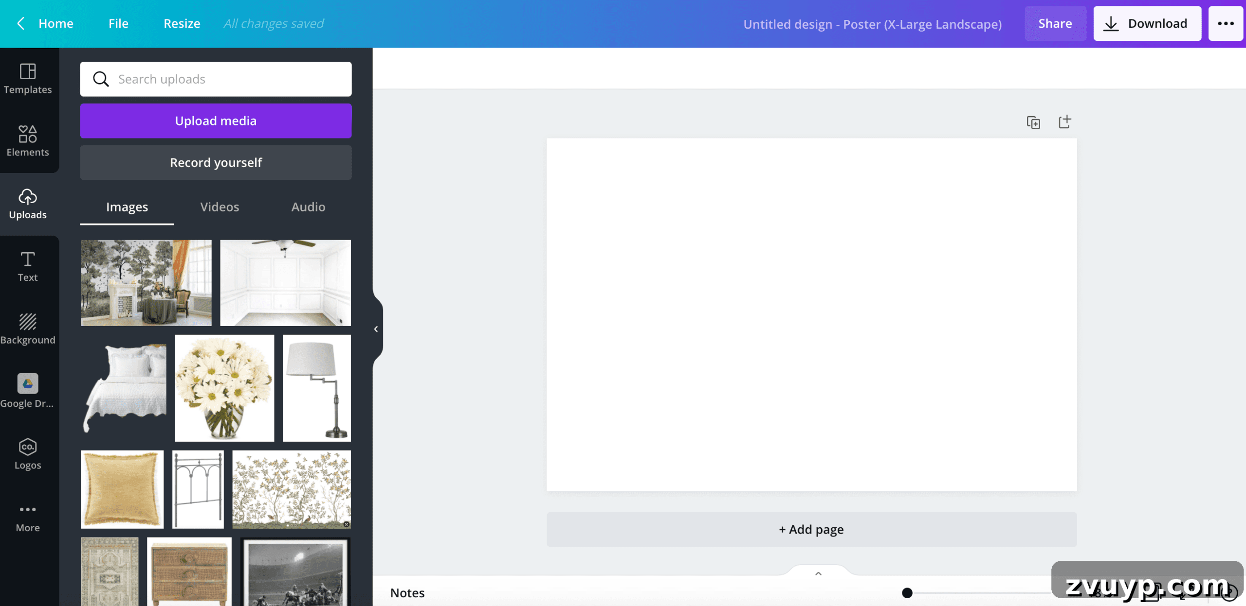 Design Your Dream Room with Canva Mood Boards 5 Canva interface showing the upload section for images