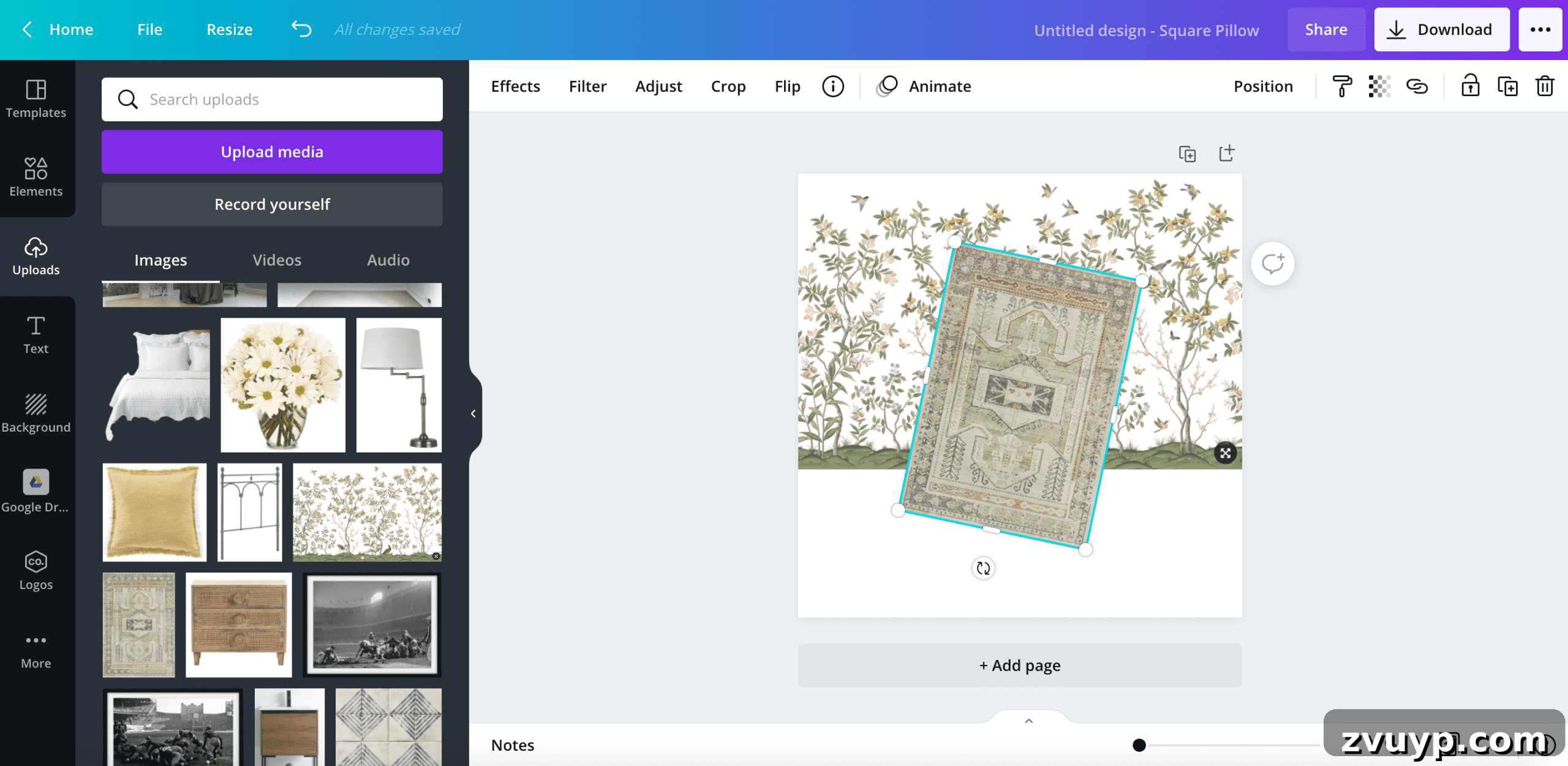 Design Your Dream Room with Canva Mood Boards 7 Rotating an image using the Canva app interface