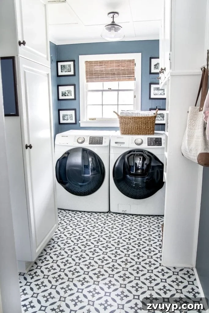 The 10 Month Patterned Vinyl Tile Verdict 7 inexpensive laundry room makeover with patterned vinyl tile floor