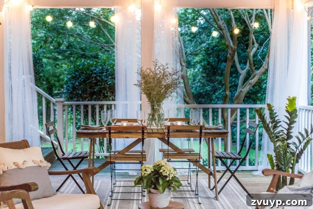 Our Summer Porch Haven 21 Back porch with string lights in summer creating a cozy atmosphere