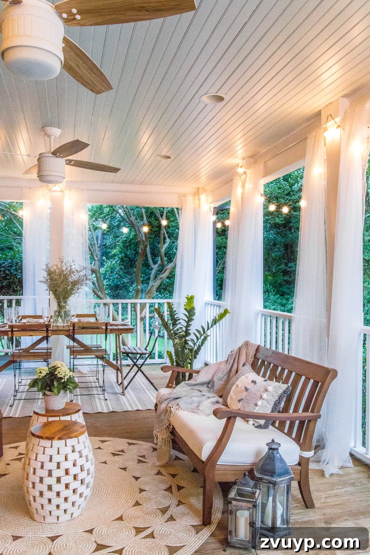 Our Summer Porch Haven 22 Summer night back porch with string lights and dining area