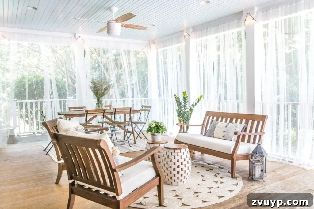 Under $100 Porch Transformation: DIY Screens and Privacy Curtains 7 screened porch with DIY outdoor curtains