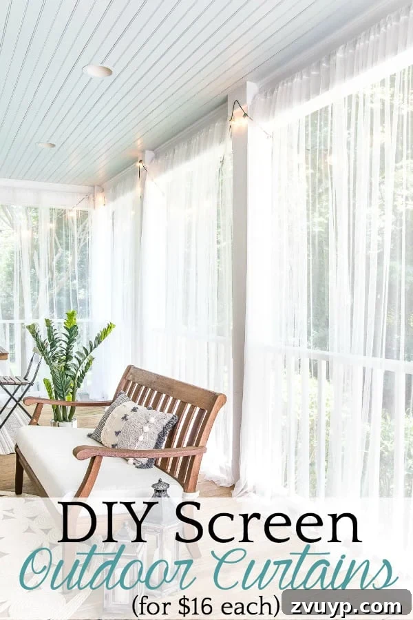 Under $100 Porch Transformation: DIY Screens and Privacy Curtains 8 How to protect your porch from bugs using this quick and cheap solution for DIY outdoor curtains. #outdoorcurtains #screenedporch #diycurtains