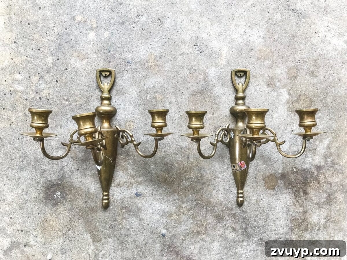From 80s Brass to French Chic: DIY Sconce 2 Dated 80s brass sconce before makeover, ready for transformation