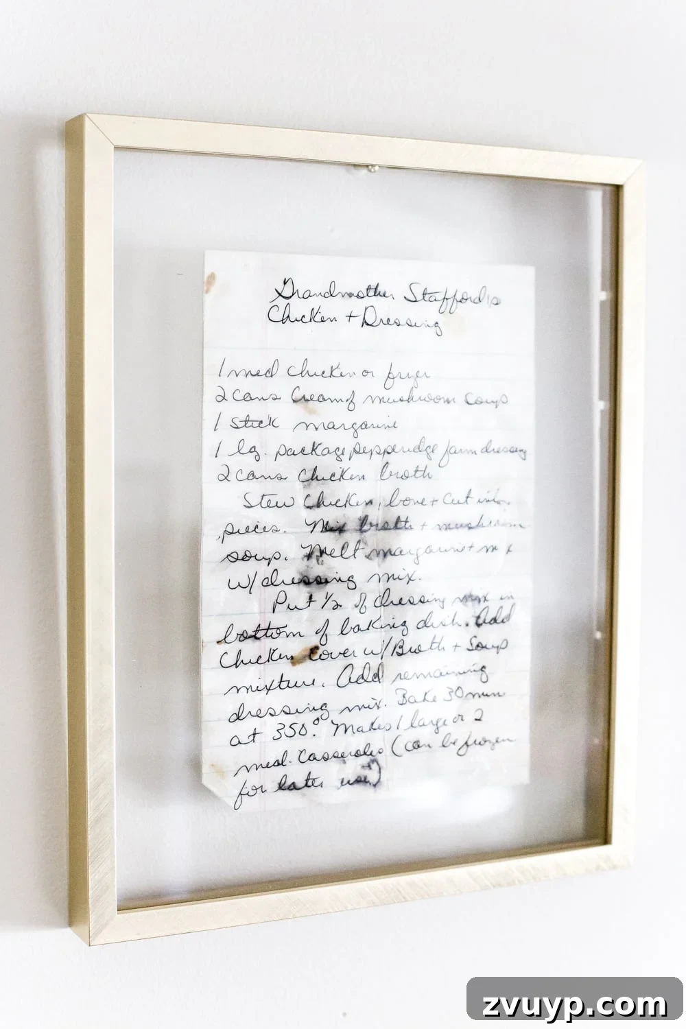 Creative Ways to Showcase Handwritten Family Heirlooms 5 preserved and framed handwritten recipe art
