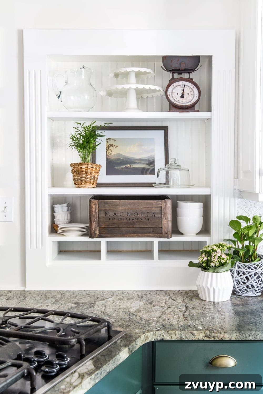 Creative Ways to Showcase Handwritten Family Heirlooms 10 decorated kitchen shelves vignette