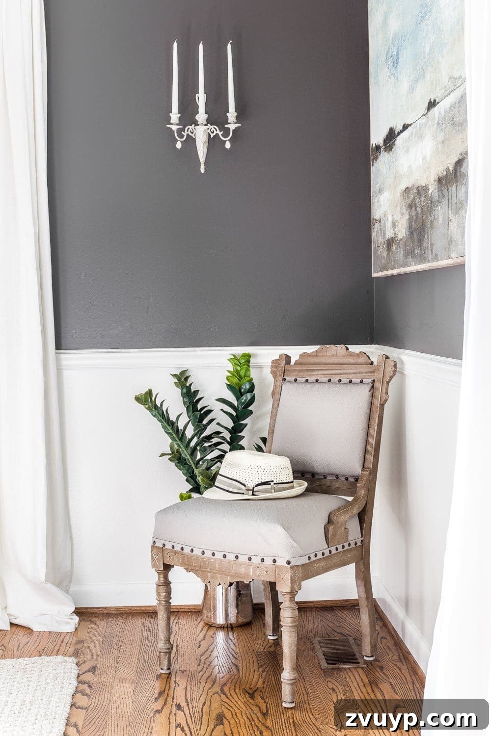 Wood and Linen Spare Chair Revival 6 Transformed chair in a dining room corner