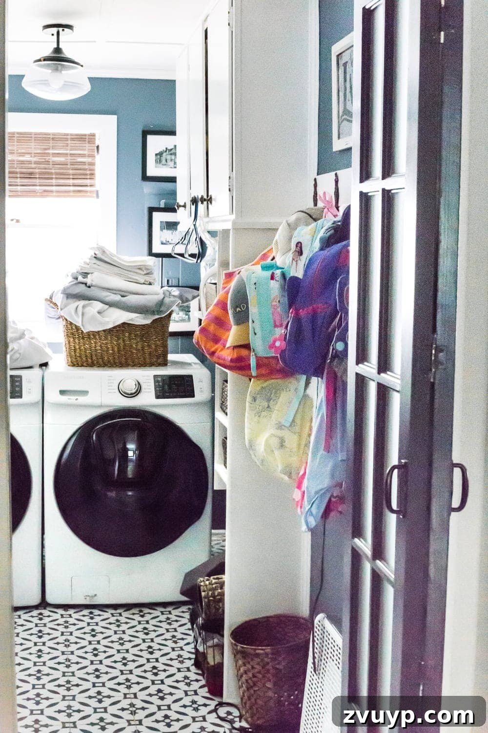 Reclaim Your Space The Ultimate Whole-House Decluttering Guide With a Free Printable 10 Real life laundry room before decluttering and organization, showing typical household clutter
