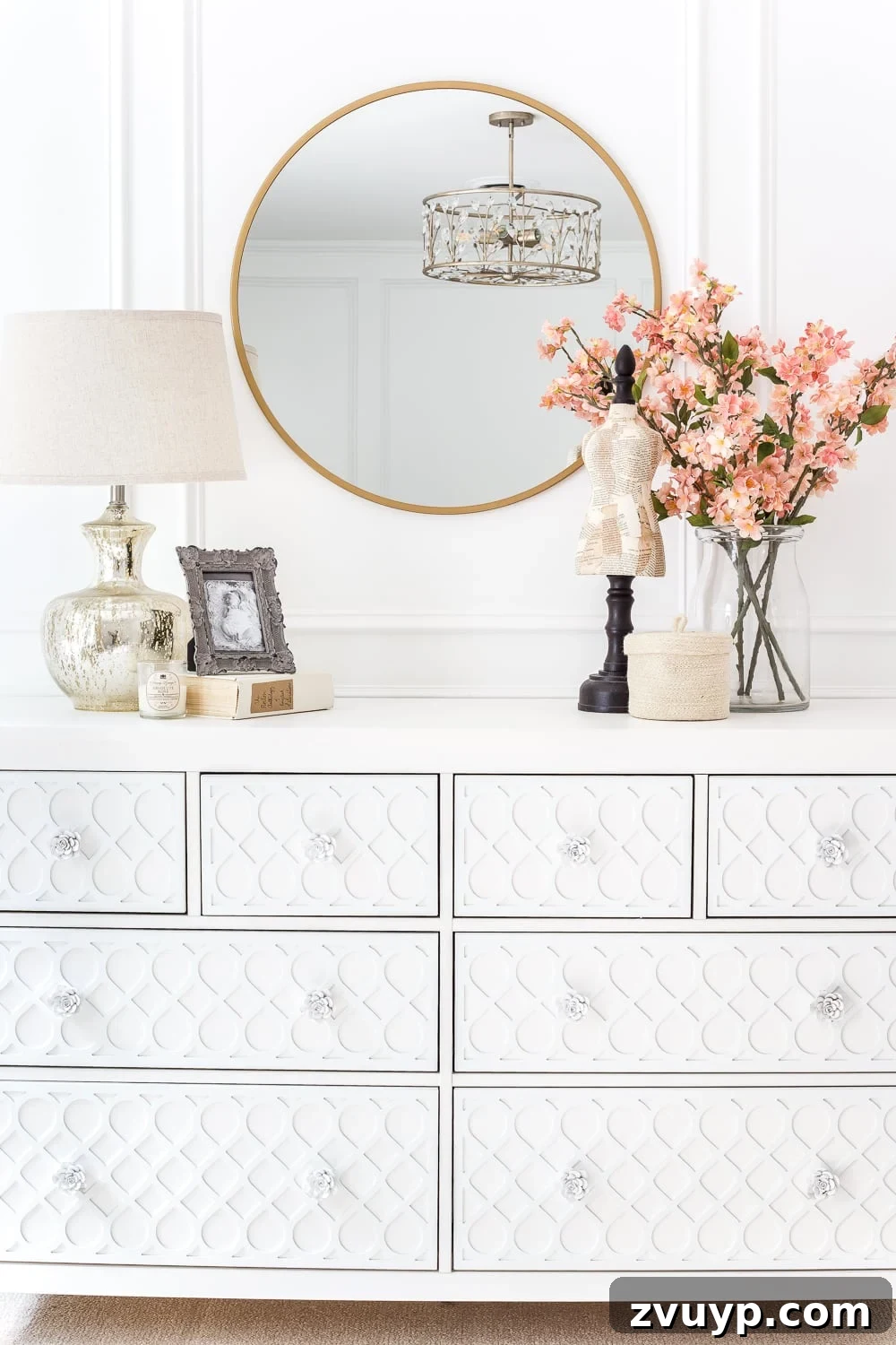 Chic Applique Makeover for Your IKEA Hemnes Dresser 14 How to get a high-end carved detail look for less on a plain IKEA Hemnes dresser using appliques.