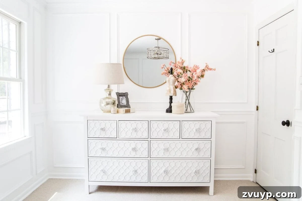 Chic Applique Makeover for Your IKEA Hemnes Dresser 17 How to get a high-end carved detail look for less on a plain IKEA dresser using appliques. #IKEAhack #dresser #furnituremakeover