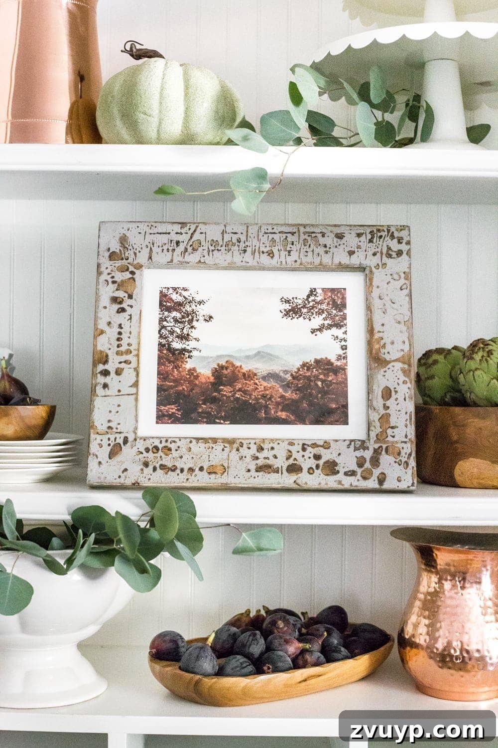 Fall Mountain Vista Art Print 6 Autumn mountain landscape art printable and fall kitchen shelf vignette + more free fall printables