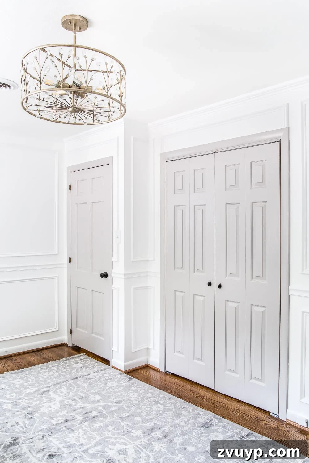 Mastering Door Painting for Unrivaled Durability 21 gray painted interior doors with white walls in a modern nursery
