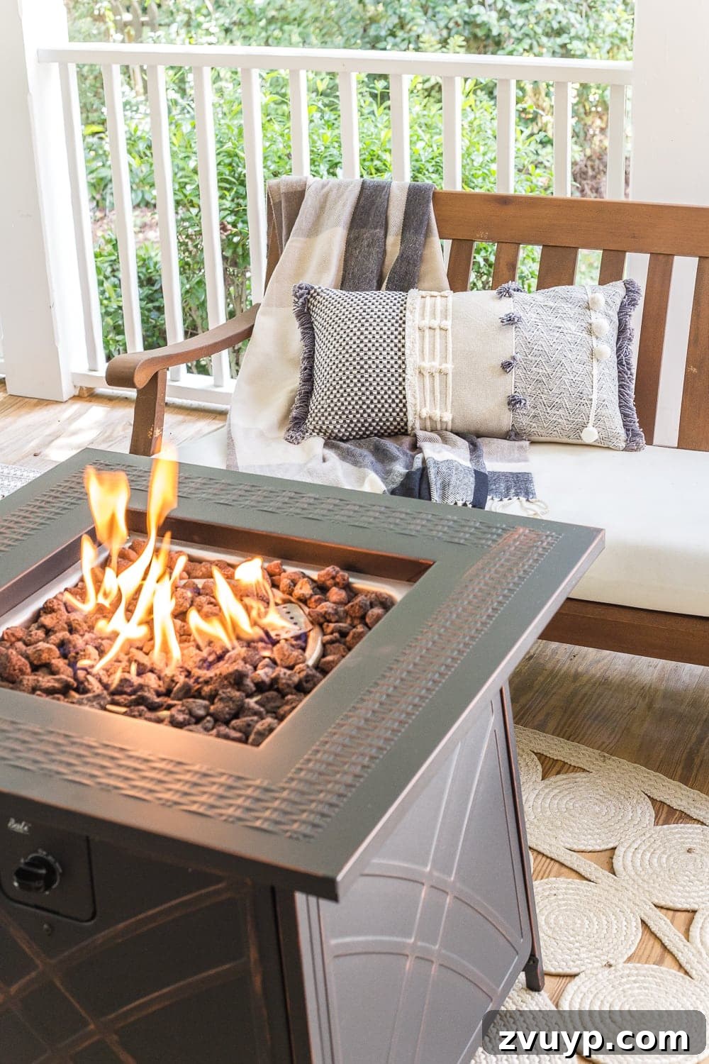 Autumn Porch Retreat: Crafting Cozy Outdoor Style 6 Cozy fall porch with fire pit